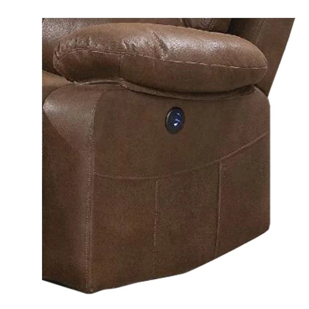 Brown Leathrette Metal Pine Frame Manual Reclining Sofa E604