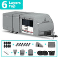 Travel Trailer Cover, 6 Layers Top RV Cover, Fits 27'-30' RV, with 1 Tongue Jack Cover, 2 Extra Straps, 6 Gutter Covers A163