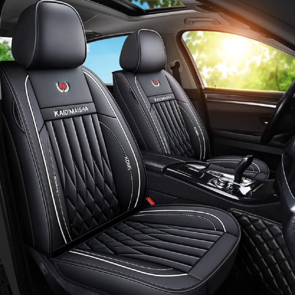 Black-White PU Leather Car Seat Covers 5 Seats Full Set J971612