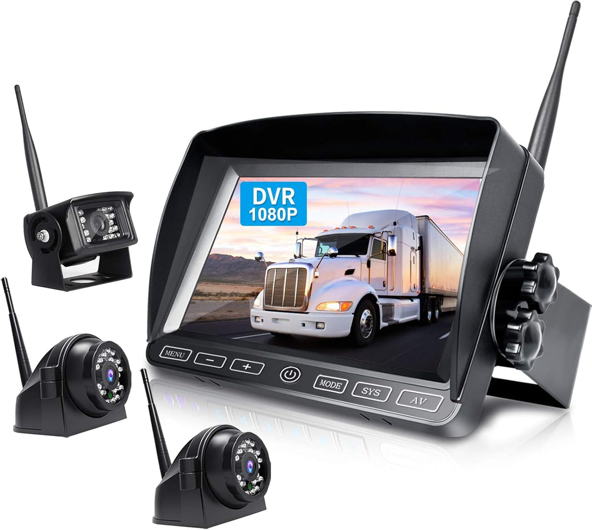Wireless Backup Camera with 7 Inch DVR Quad Split Monitor, HD 1080P 3 Cameras Back Up System with Recording J84098