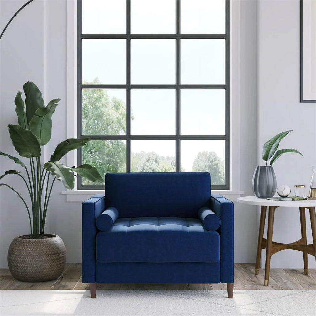 King Chair in Navy Blue Fabric Upholstery O94445