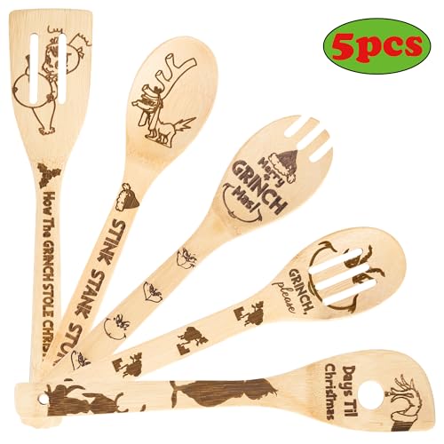 Bamboo Spoons 5 Christmas Themed Kitchen Utensils Set C785