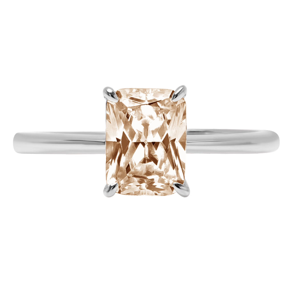 1.75ct Radiant Cut Champagne Simulated Diamond 14k White Gold Ring Size 8.25 L310