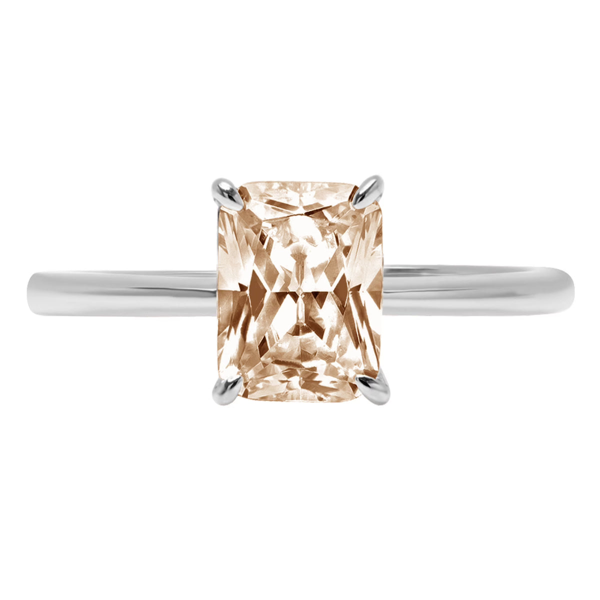 1.75ct Radiant Cut Champagne Simulated Diamond 14k White Gold Ring Size 8.25 L310