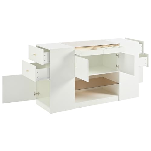 White Glass Top 6 Drawer Wooden Closet Storage Cabinet G422631