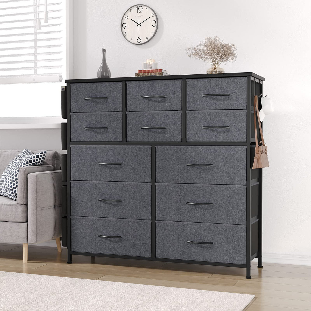 12 Drawer Fabric Dresser with Wood Tabletop Q18615