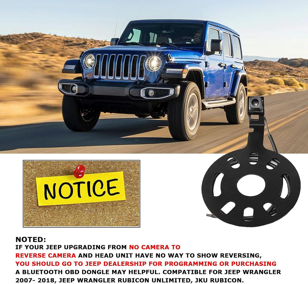 Spare Tire Rear View Backup Camera for Jeep Wrangler JK 2007-2018, Waterproof with Factory Radio RCA Adapter W77763