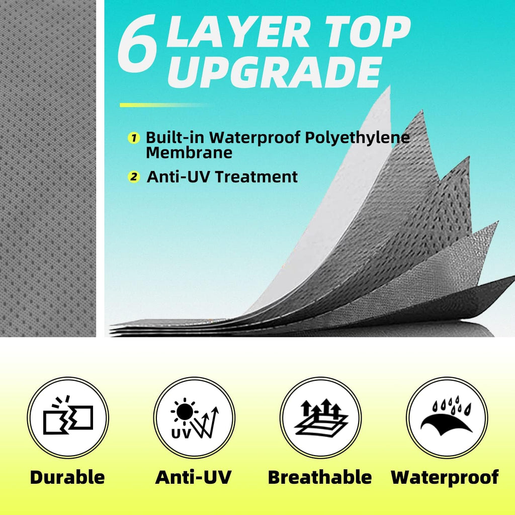 Travel Trailer Cover, 6 Layers Top RV Cover, Fits 27'-30' RV, with 1 Tongue Jack Cover, 2 Extra Straps, 6 Gutter Covers A163