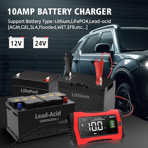 10-Amp 12V 24V Smart Car Battery Charger J418463