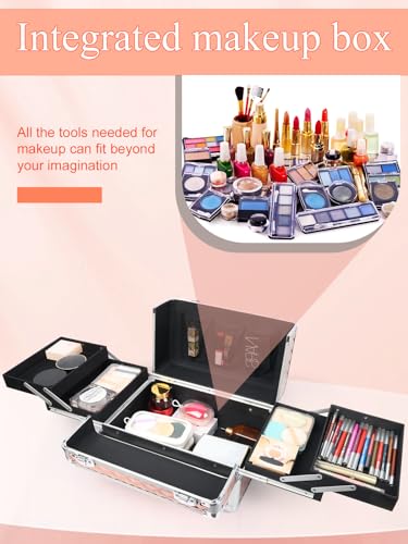 Black Portable Makeup Train Case with Lock and Shoulder Strap A2789