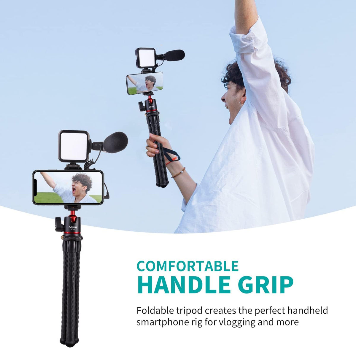 Smartphone Camera 2-in-1 Tripod Stand Microphone Light Kit P321