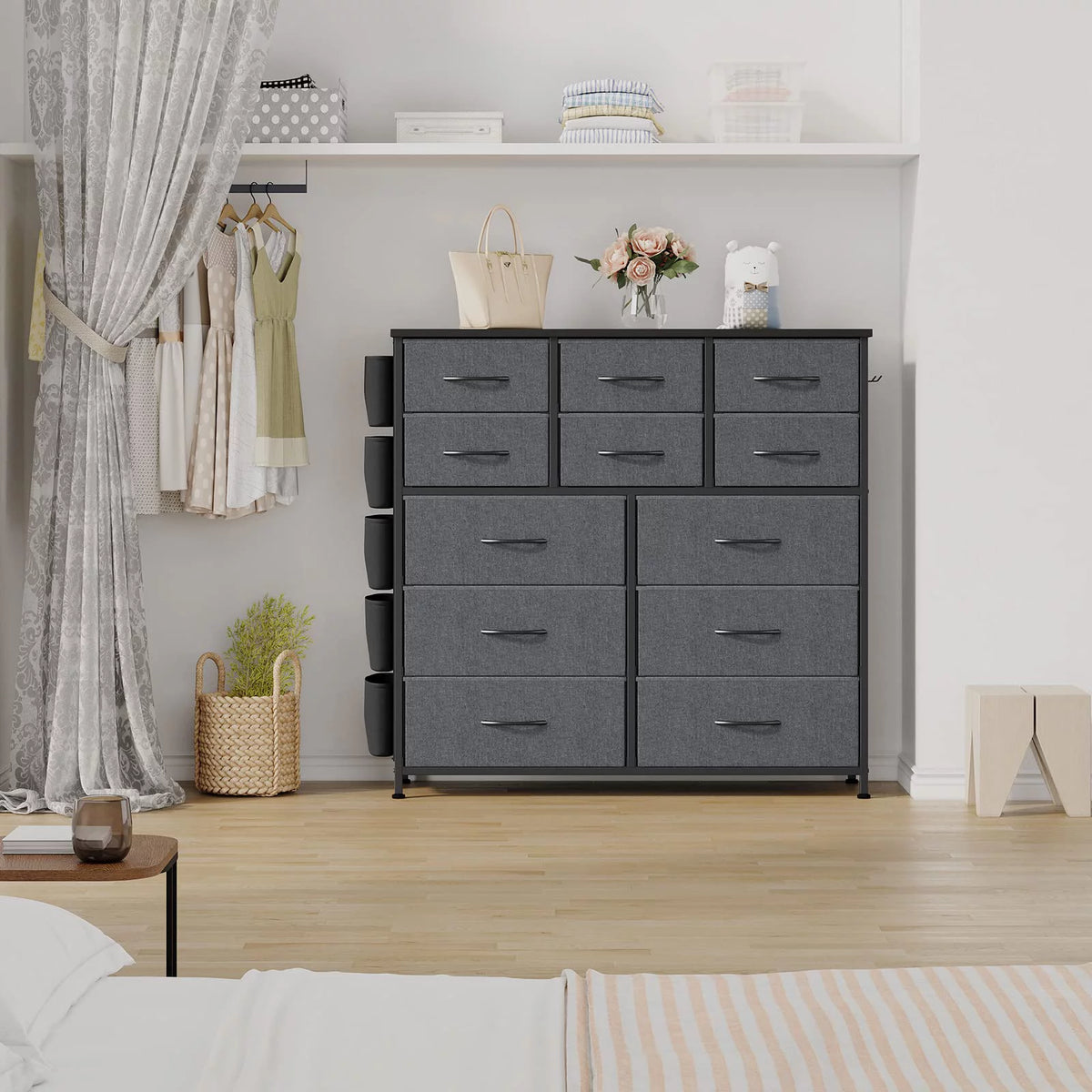 12 Drawer Fabric Dresser with Wood Tabletop Q18615