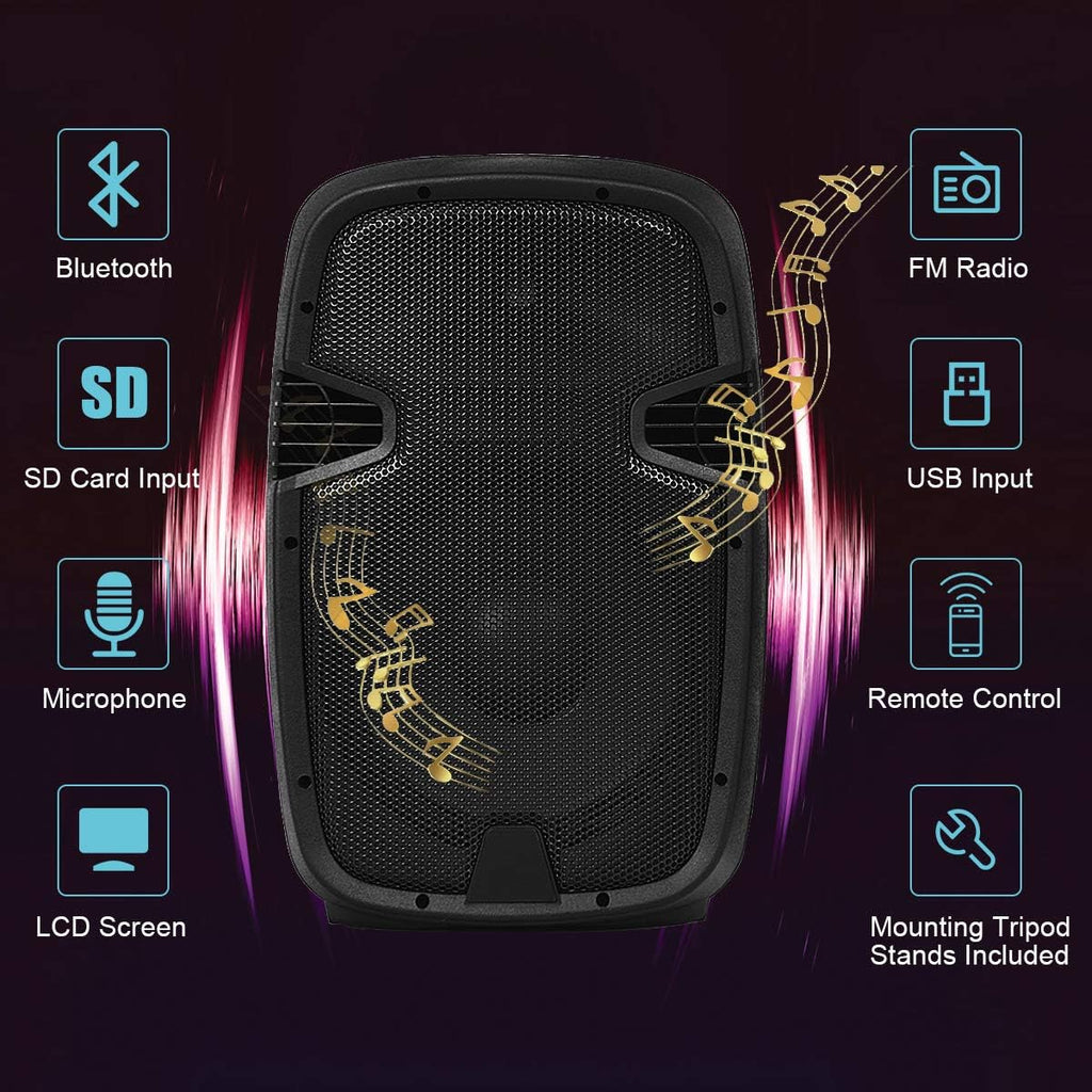 12 1600W Portable Dual Passive Active Speaker with 2 Speaker Stands H43886