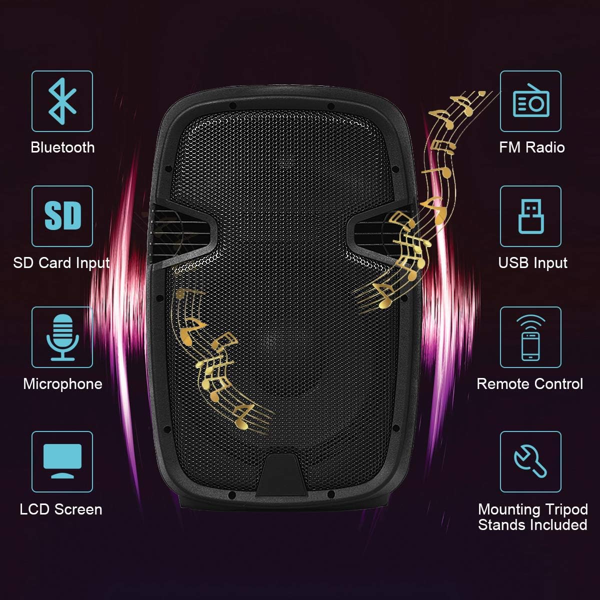 12 1600W Portable Dual Passive Active Speaker with 2 Speaker Stands H43886