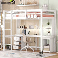White Twin Loft Bed with Desk and Storage B498201