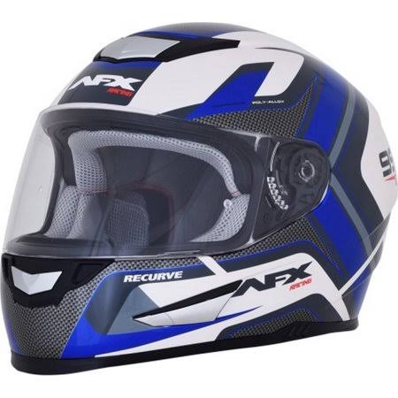Recurved Motorcycle Helmet White/Blue, Small U16871