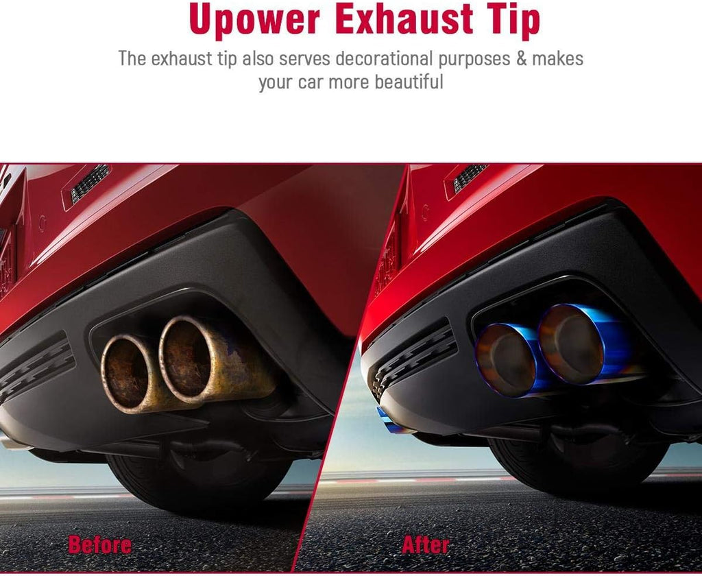 Dual Exhaust Tips 2.5" Inlet 3.5" Outlet 9.5" Length Blue Polished Stainless Steel Double Wall Pack of 2 F1054