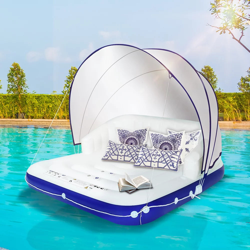 Inflatable Pool Float 2-3 Person with Canopy and Cup Holder L899091