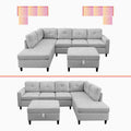 Light Grey L-Shaped Sectional Sofa with 2 Cup Holders and Storage Ottoman W843