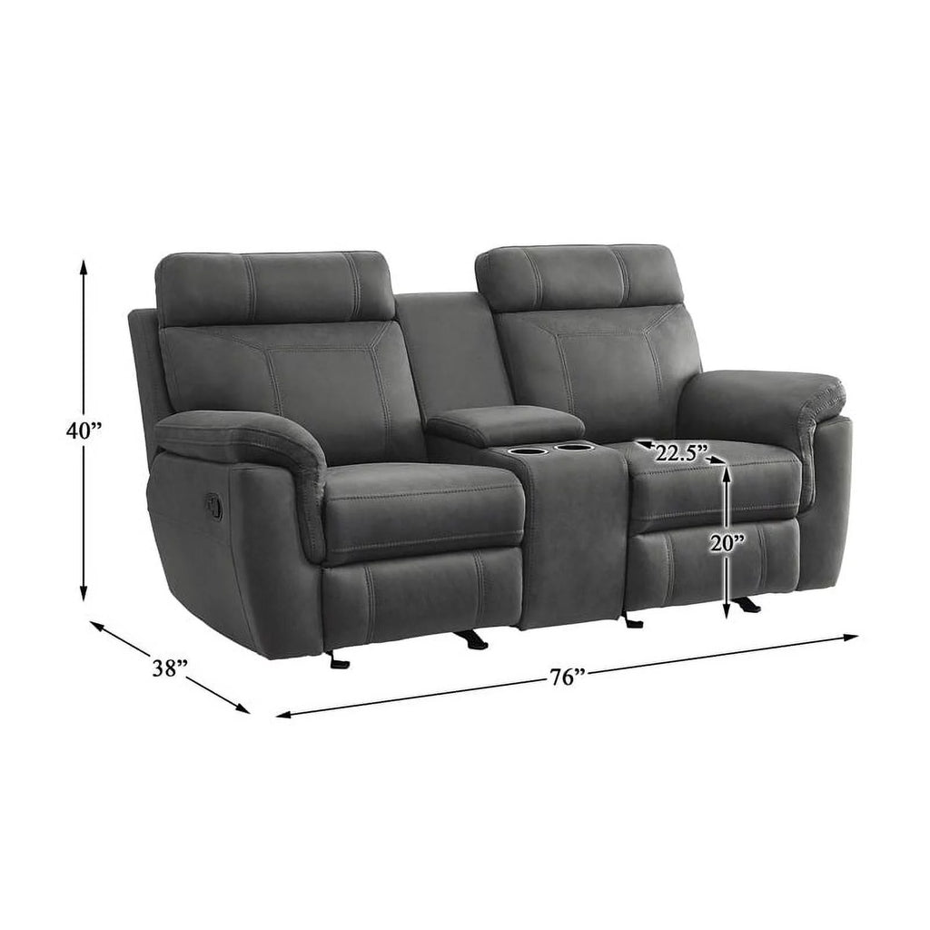 Gray Microfiber Double Glider Reclining Love Seat B265