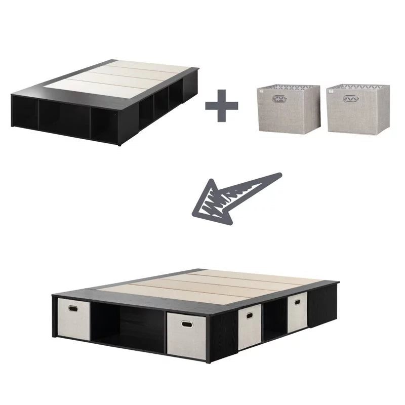 Black Oak Wood Full Storage Platform Bed D604180
