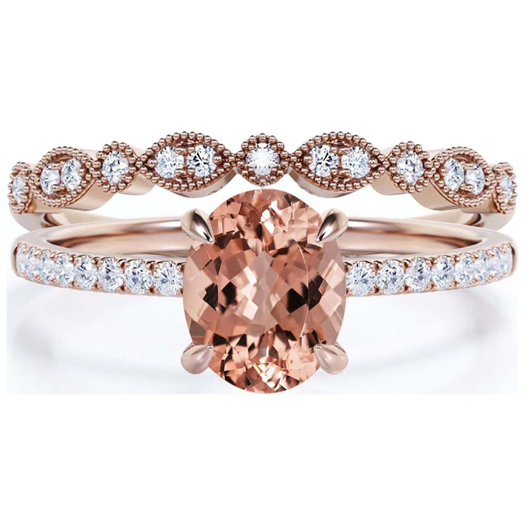 Minimalist 2.00 Carat Oval Cut Morganite And Diamond Moissanite Engagement Ring In 10k Solid Rose Gold E614357