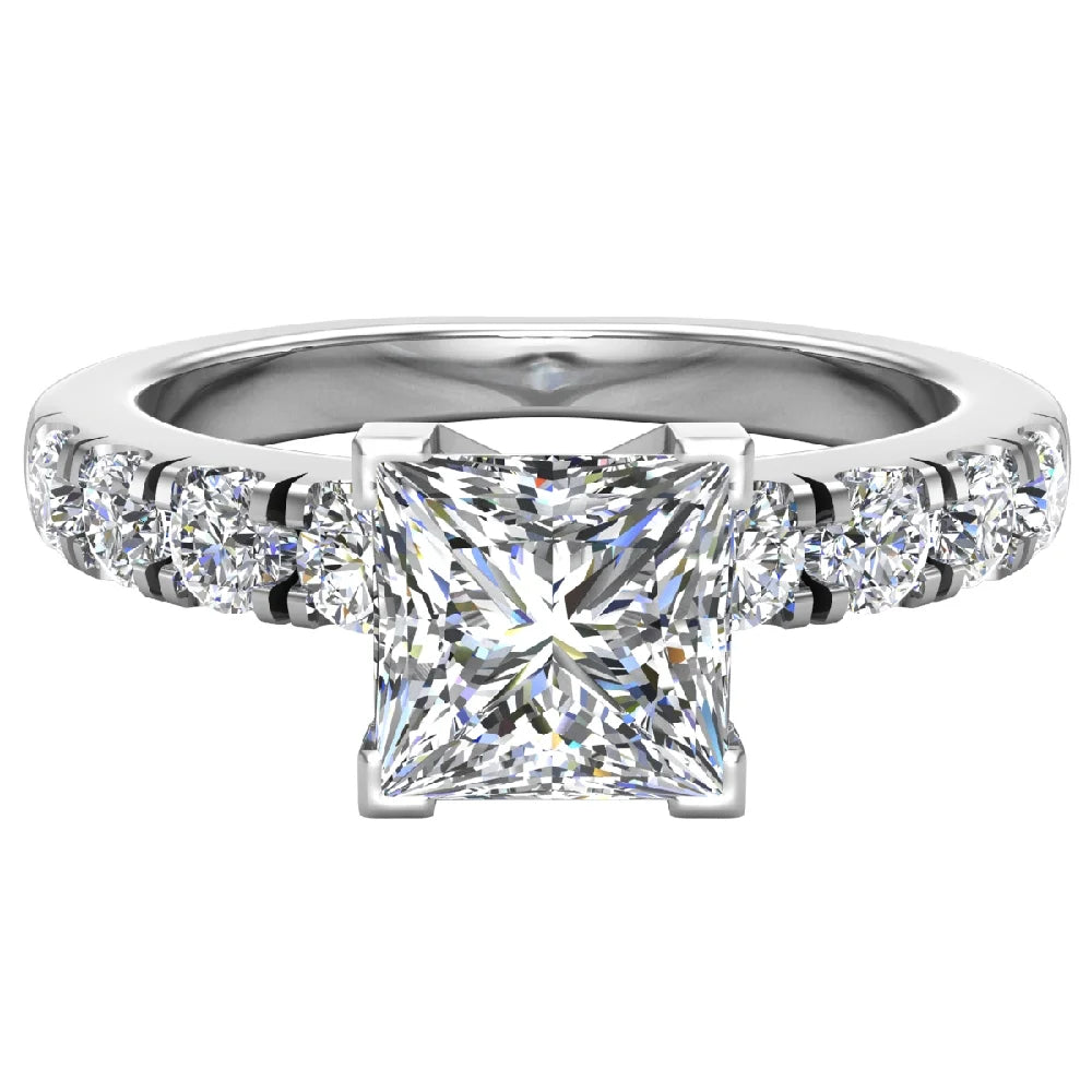 Princess Solitaire Diamond Ring 18K White Gold 1.20 Carat B866