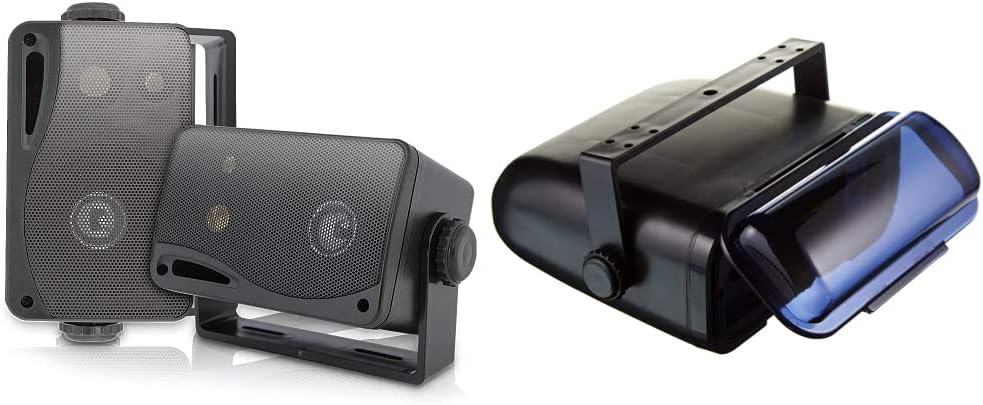 3-Way Mini Box Speaker System & Marine Stereo Cover with Flip-Up Door, Black Pack of 2 M41665