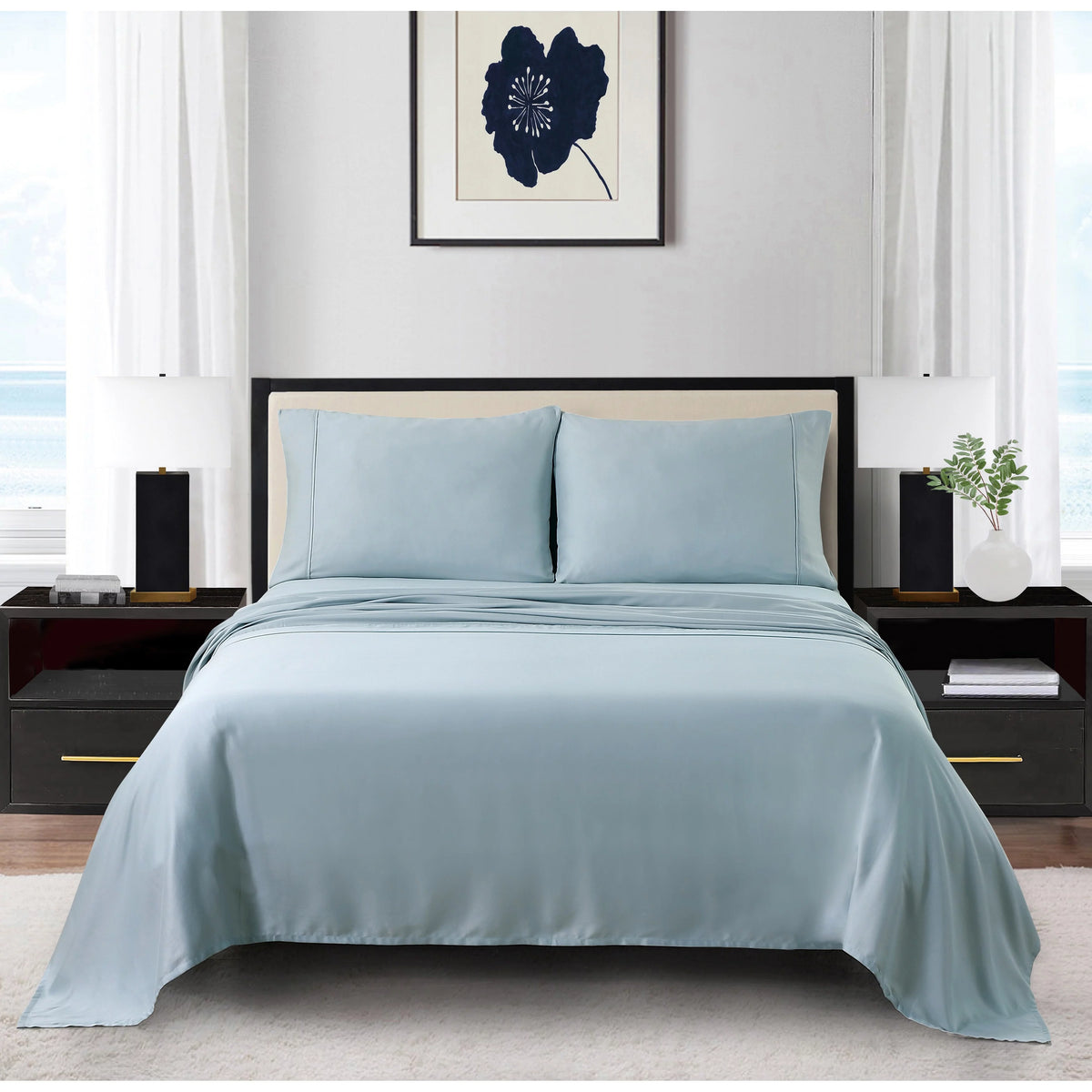 Cotton Sheet Set Queen Blue/Gray V62330