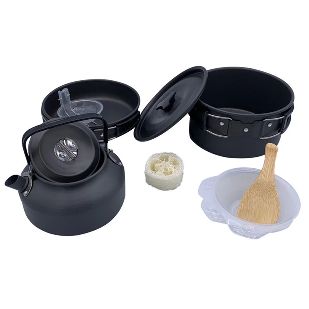 Camping Hiking Cookware Set, Portable Picnic Cookware Kit, Alumina Pot Frying Pan Set P27808