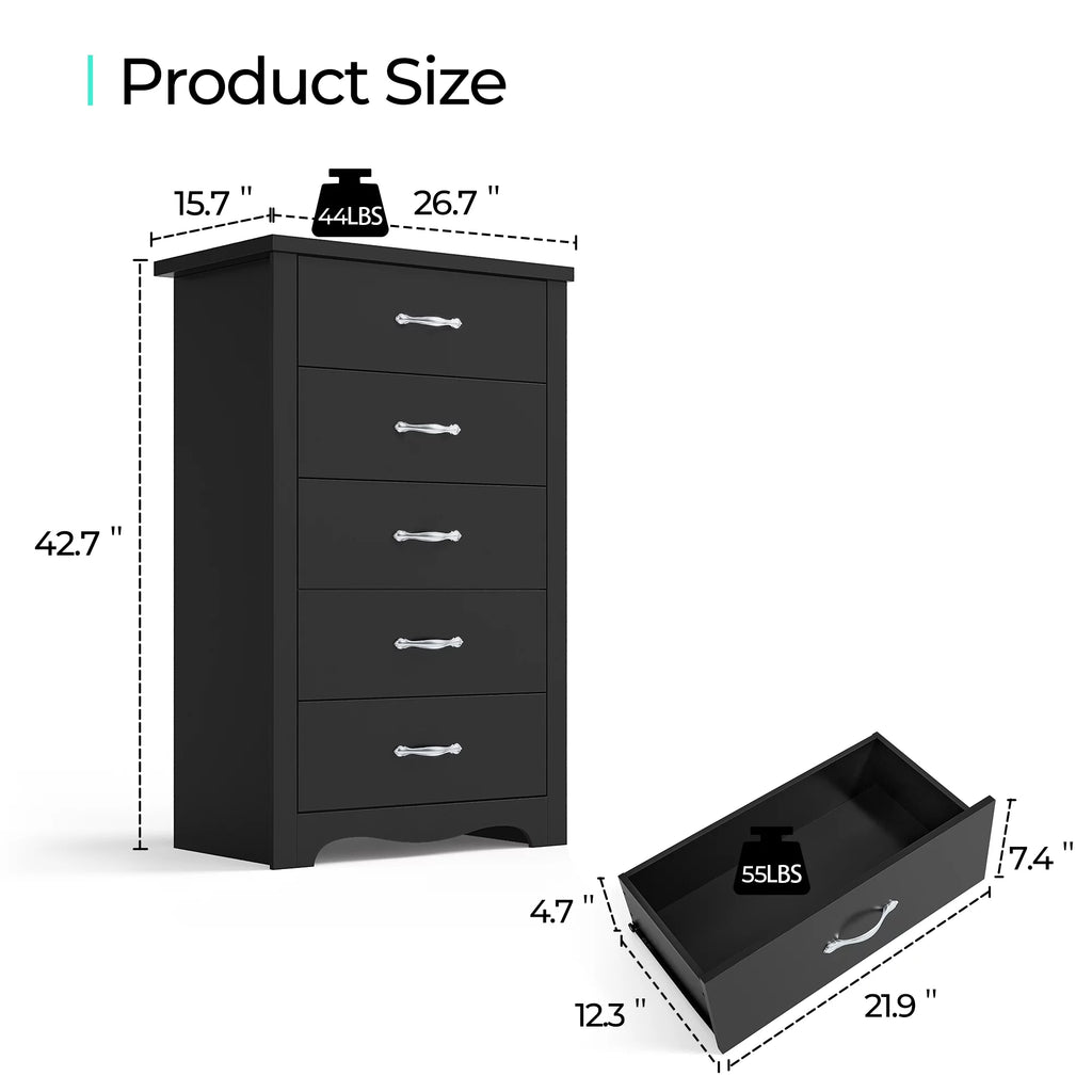 Black 5 Drawer Dresser F342