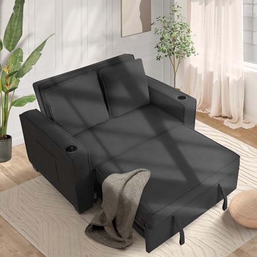 Black Corduroy Convertible Sofa Bed Q46209