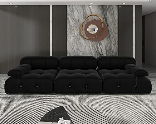Black Velvet L-Shaped Sectional Sofa with Reversible Chaise Ottoman L736862