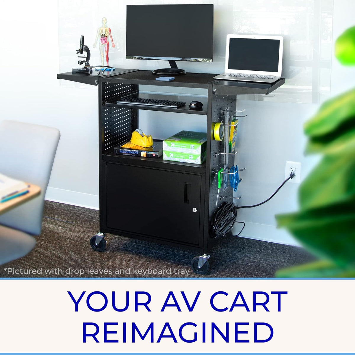 AV Cart with Pegboard Siding and 12 Hooks W18540