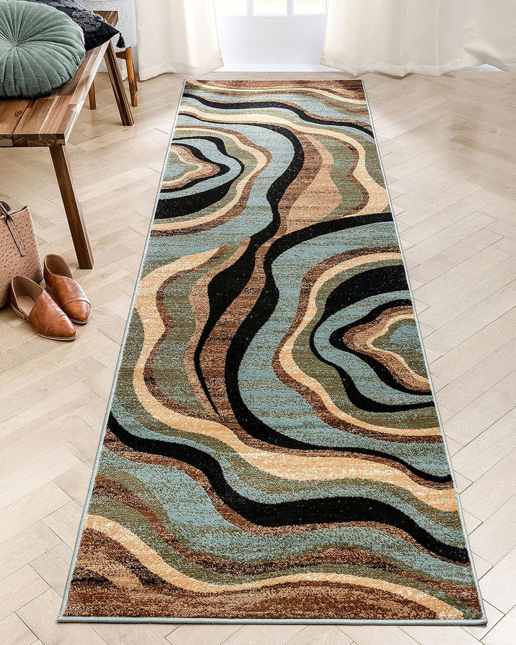 Blue Brown Geometric Area Rug 9x13 D45898