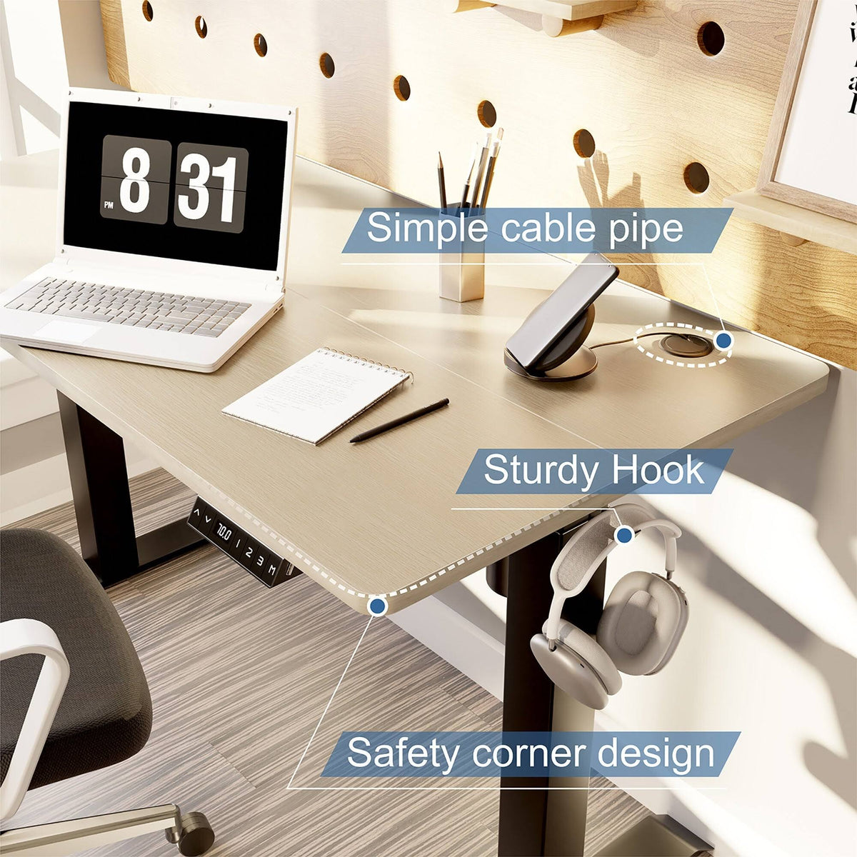 Black Height Adjustable Electric Standing Desk with Splice Board Z278903