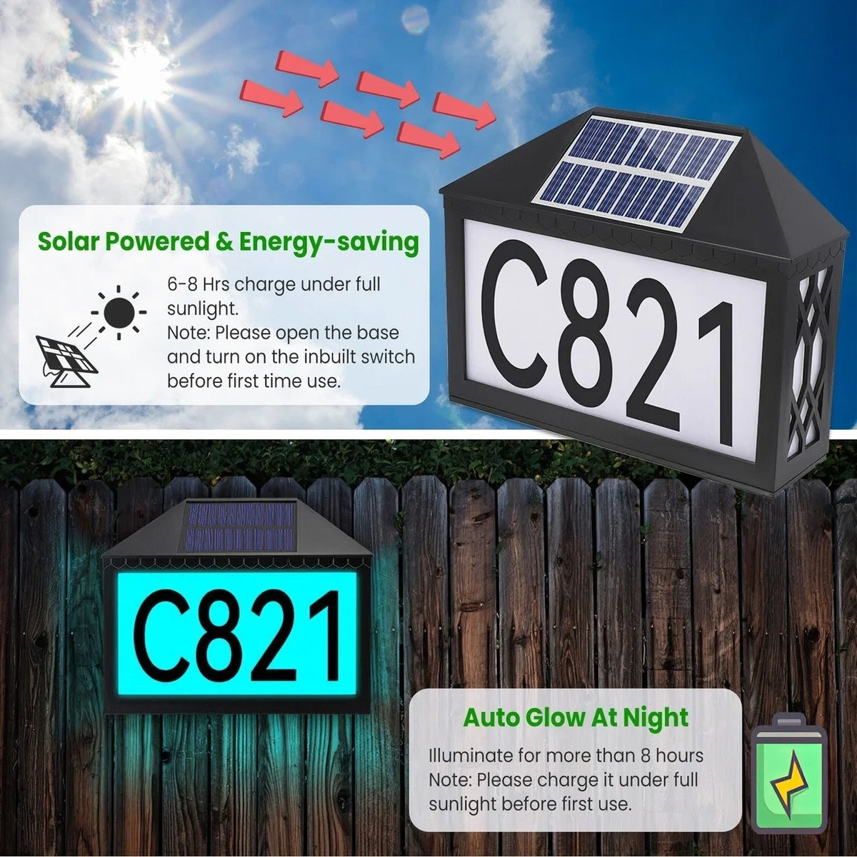Solar Address Sign IP55 Waterproof Wall Mounted LED E609507