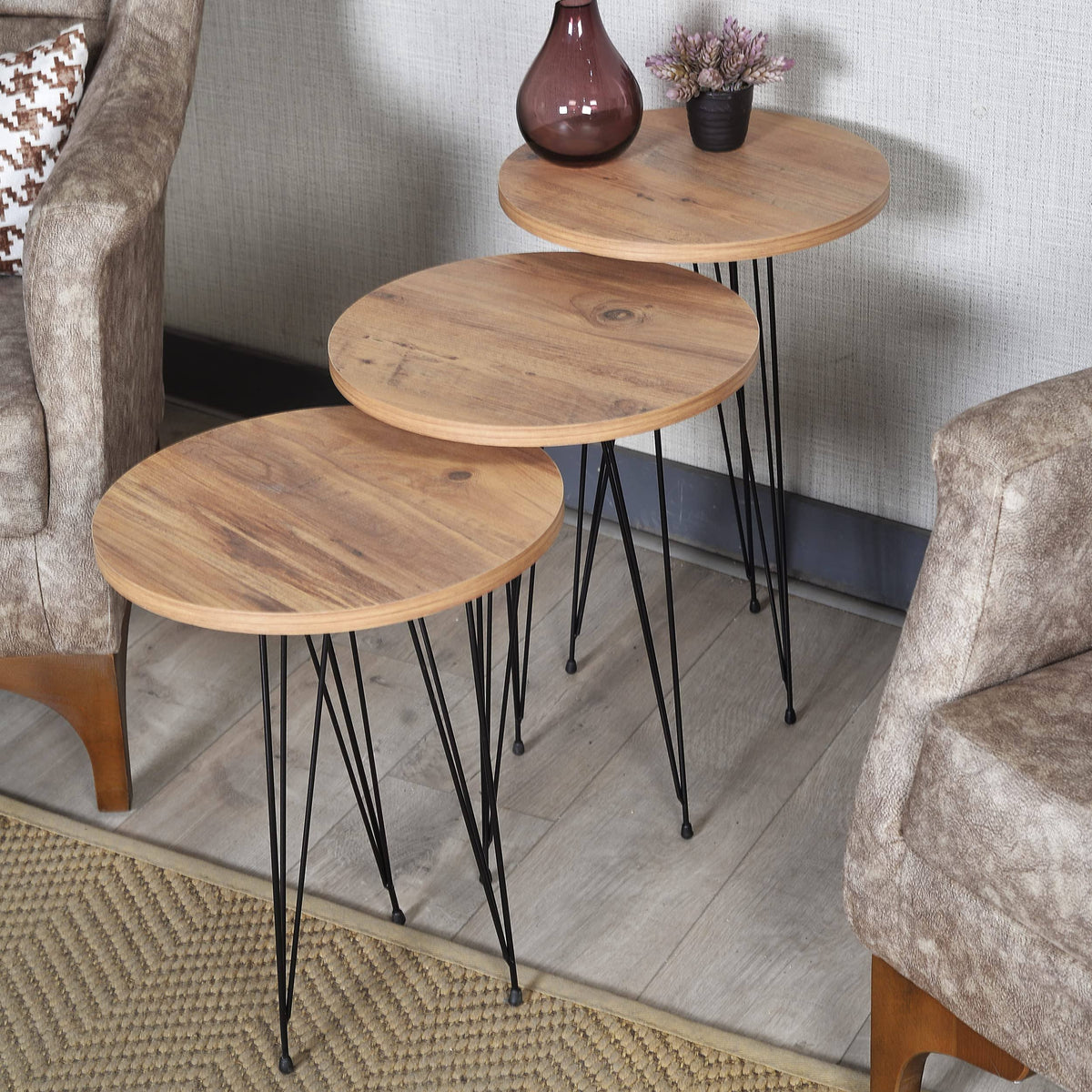 Set of 3 Round Nesting End Tables with Metal Legs M880353