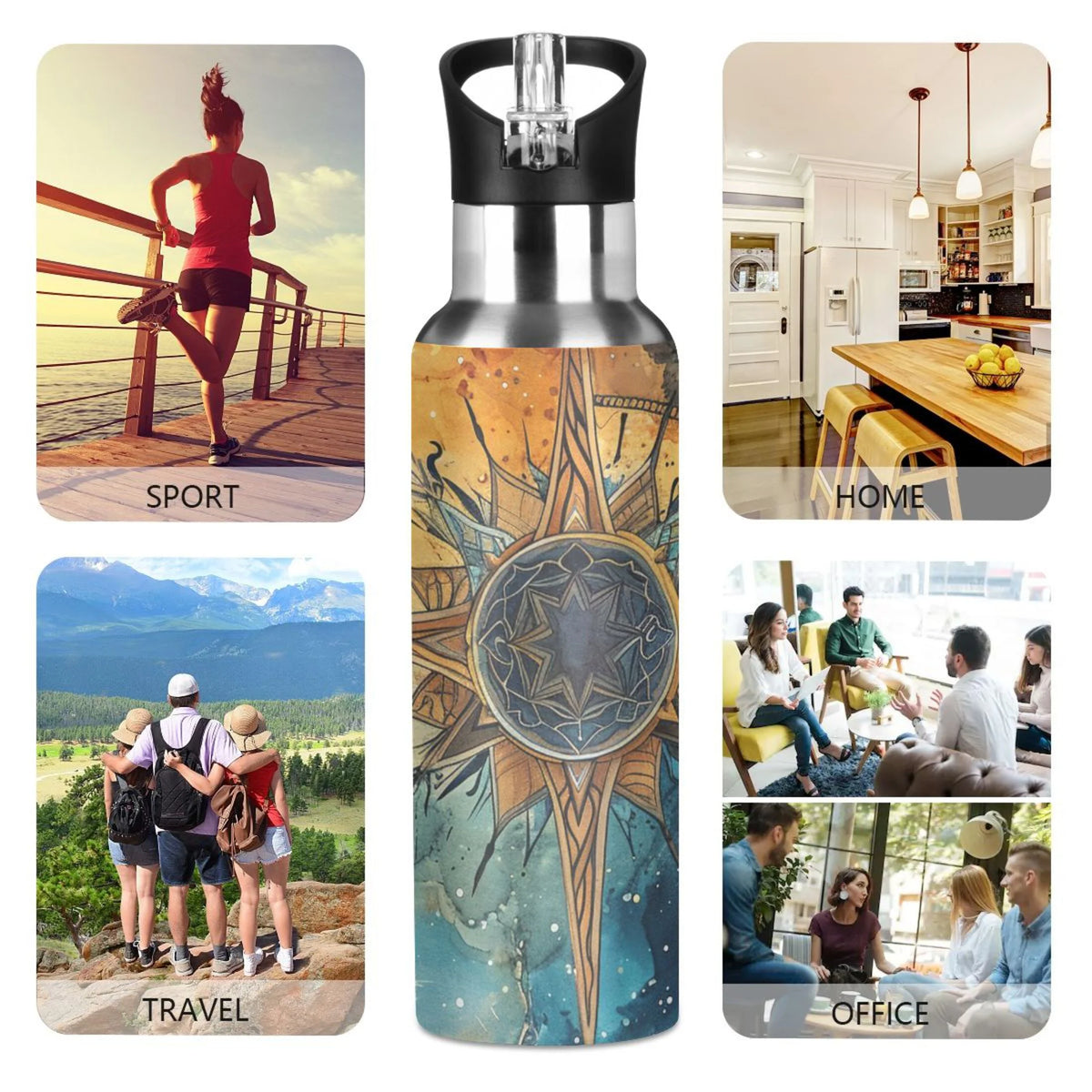 20 oz Insulated Stainless Steel Water Bottle with Straw Lid B734925