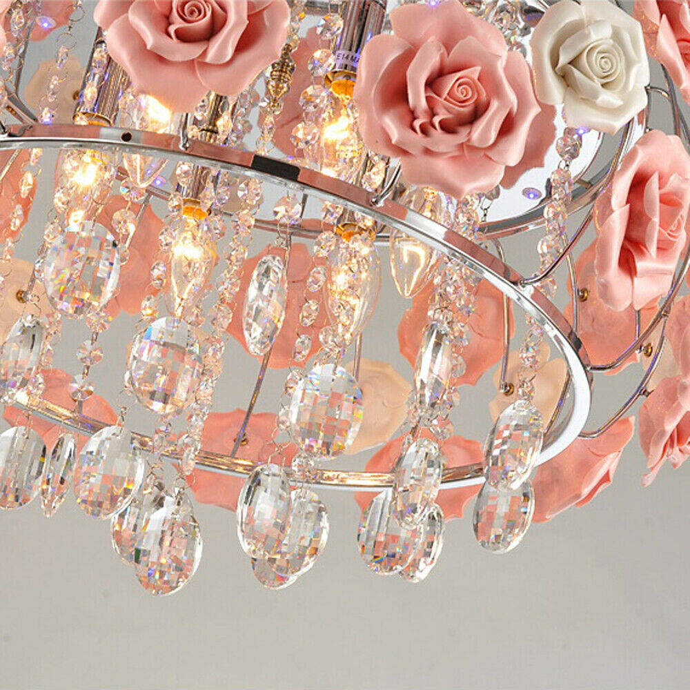 Pink Rose Flower Crystal Pendant Ceiling Lamp V20681
