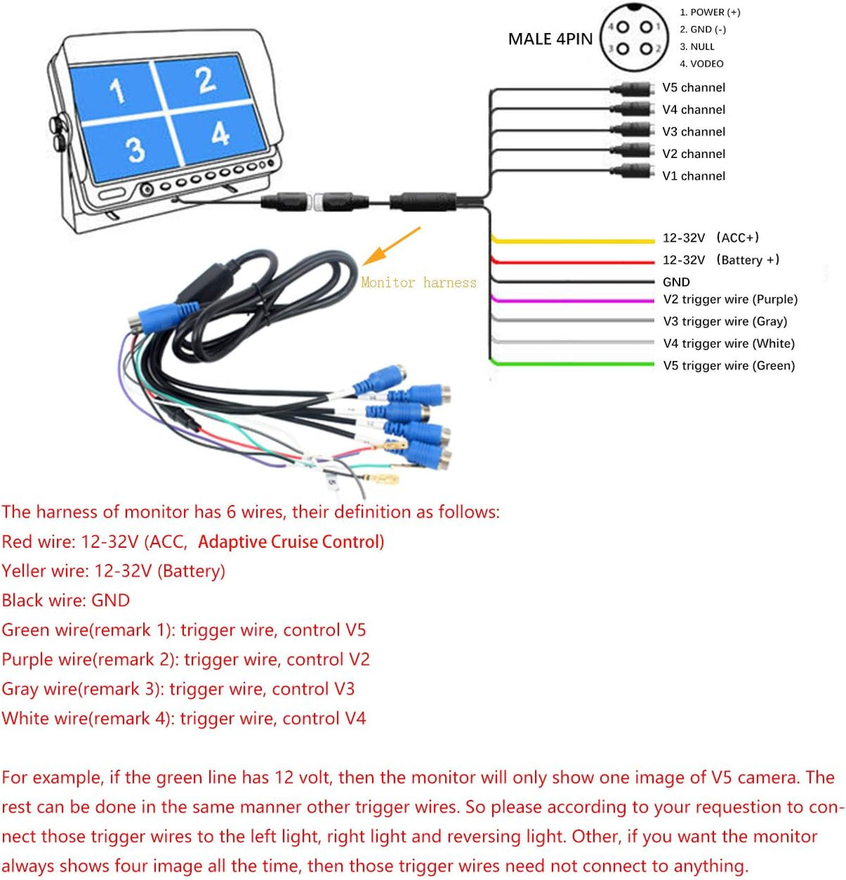 9 inch Monitor Car Backup Camera System with Quad Split Screen CCD Waterproof Night Vision Rear View Camera X959246