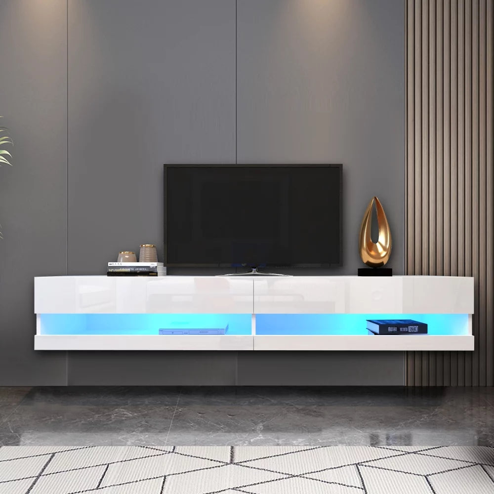 White Wall Mounted Floating TV Stand with 20 Color LEDs O21222