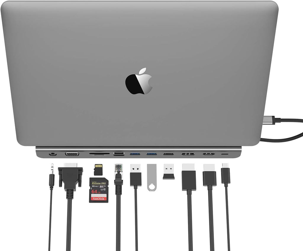 USB C Docking Station with 100W PD, 4K HDMI, DisplayPort, VGA, Ethernet, Card Reader, USB 3.0, USB 2.0, Aux Adapter Z573