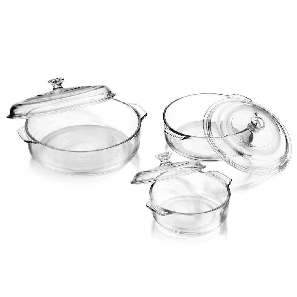 3-Piece Glass Casserole Baking Dish Set with Glass Covers K405