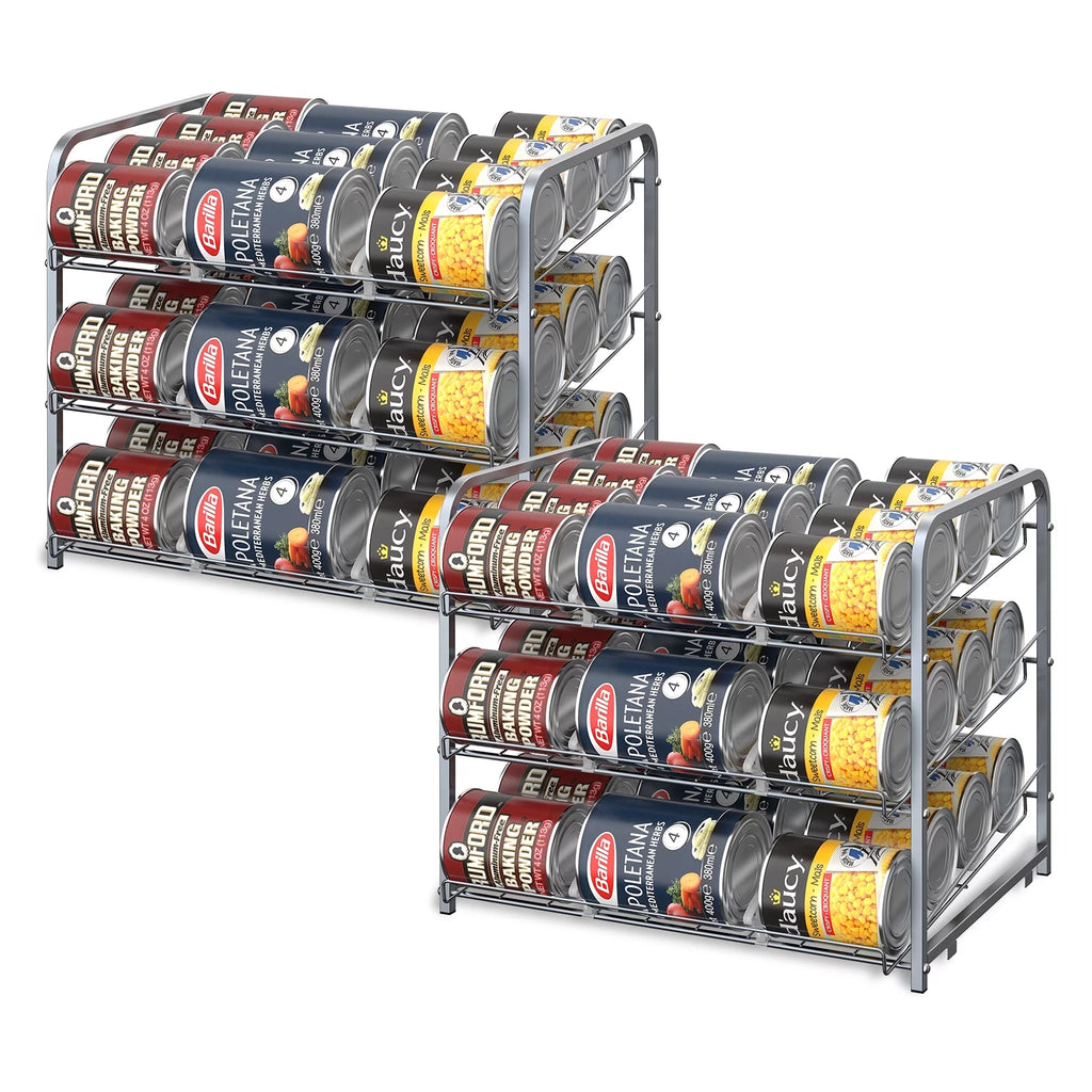 2 Pack 3-Tier Stackable Can Rack Organizer Storage Holder, Silver C5628
