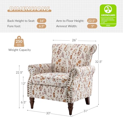 Blue Floral Pattern Upholstered Accent Chair with Wood Legs X930000