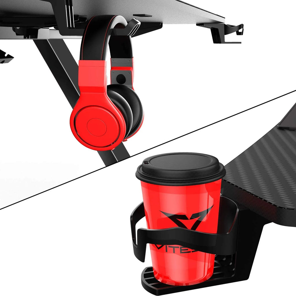 63 Inch Ergonomic Gaming Desk with Mouse Pad and Cup Holder Q925