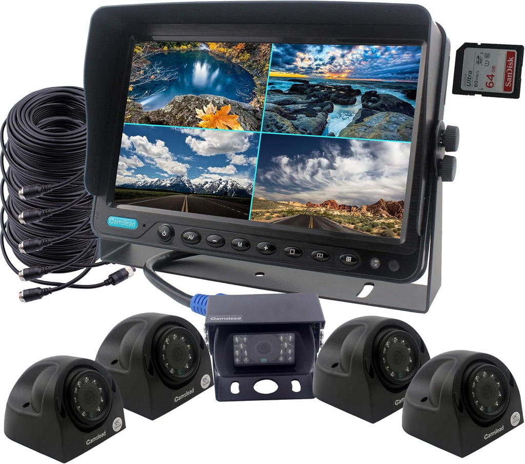 9 inch Monitor Car Backup Camera System with Quad Split Screen CCD Waterproof Night Vision Rear View Camera X959246