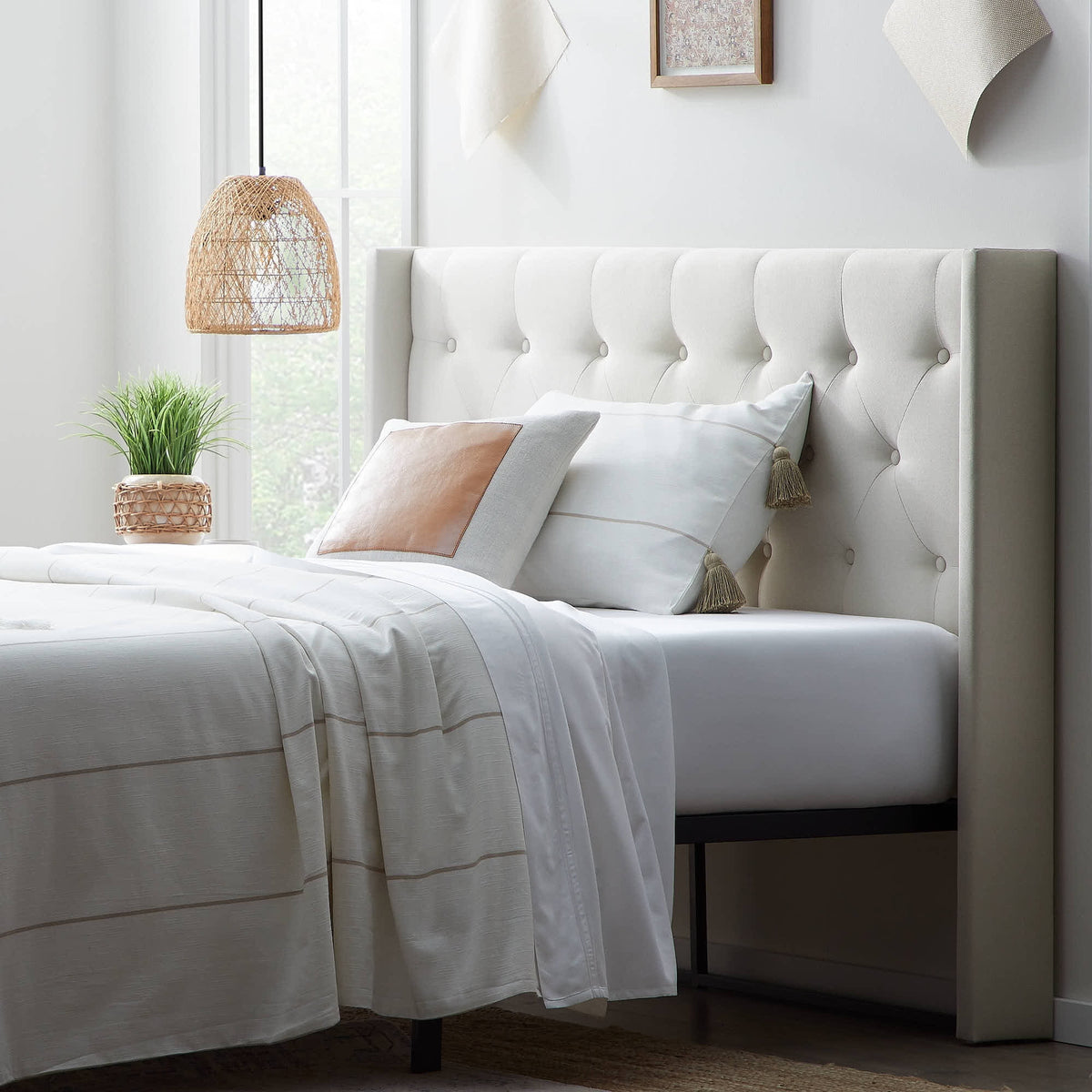 King Cal King Cream Upholstered Headboard P218