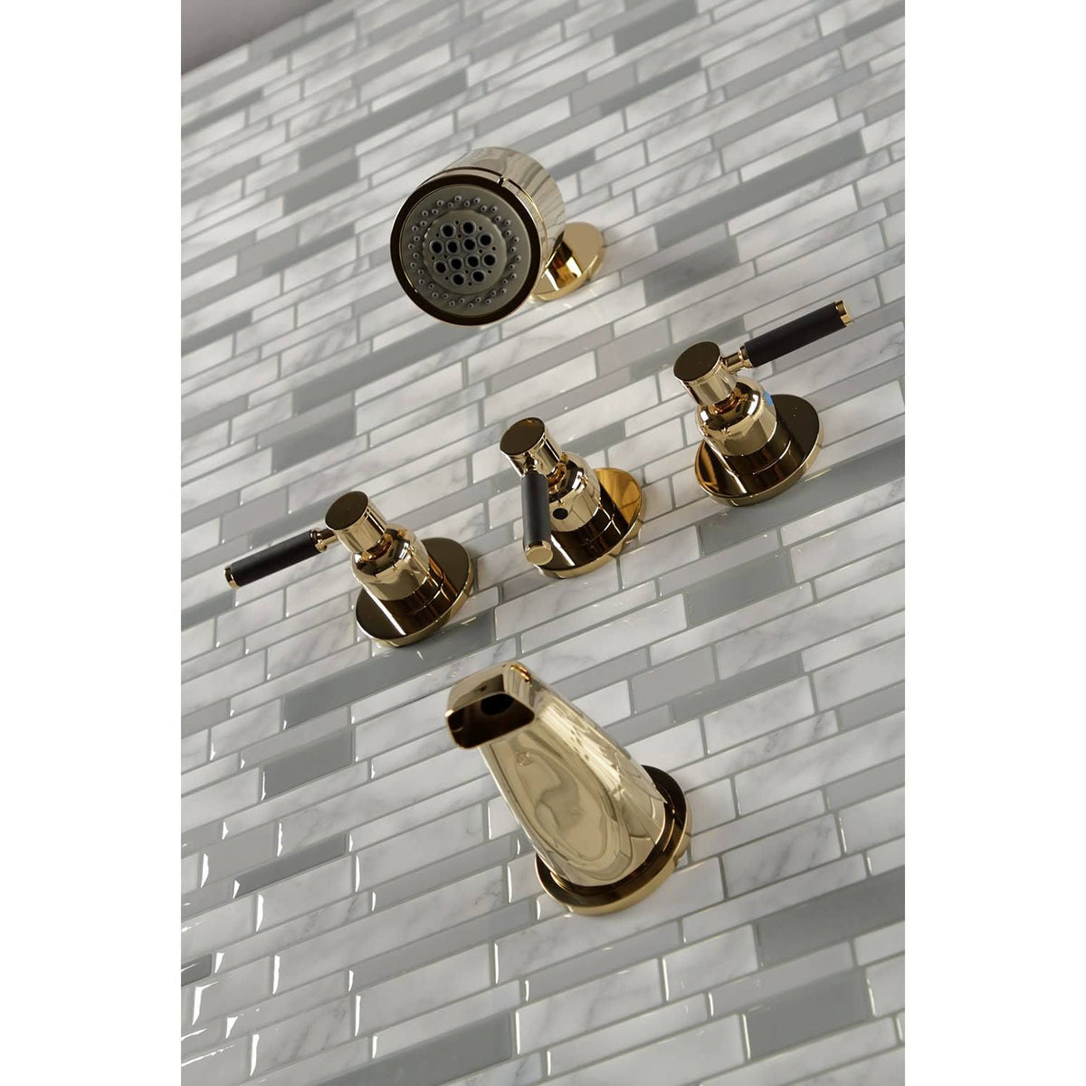 Polished Brass Three-Handle Tub and Shower Faucet I84534